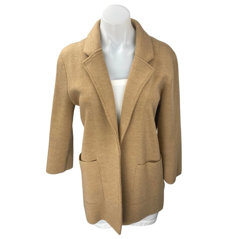 J.Crew Women's Tan 100% Wool Long Sleeve Open Blazer Coat Suit Jacket Size S